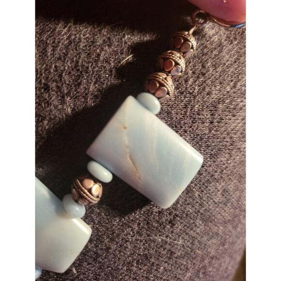 Amazonite Statement Necklace Silver Tone Beads Toggle Clasp 23" Artisan - Picture 11 of 12